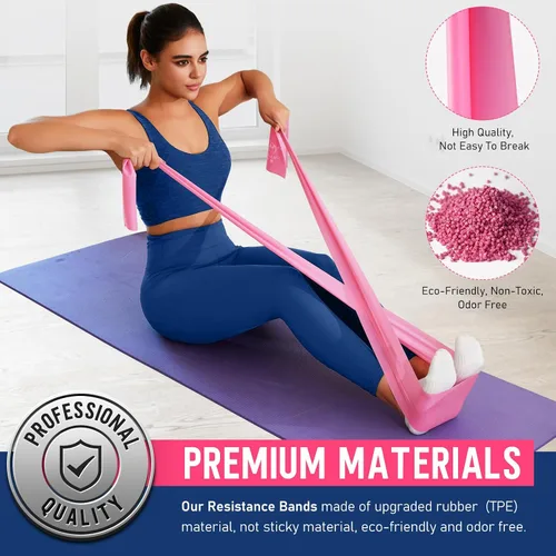 Vista 4 de WALITO Bandas de resistencia y bandas de yoga de 4.9 pies para mujeres y hombres, bandas de entrenamiento para terapia física, estiramiento