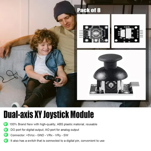 Vista 2 de Diitao 8PCS Joystick Breakout Module,Game Controller Replacement Joystick Analog Thumb Stick,XY Dual-axis Joystick Breakout Module with 60pin 20cm