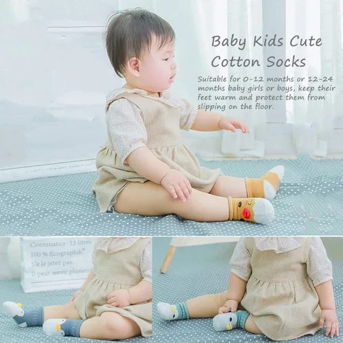 Vista 2 de Calcetines de bebé con agarre antideslizantes para niñas y niños pequeños calcetines de algodón para tobillo