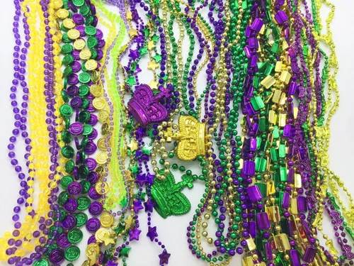 Vista 2 de GiftExpress 100 collares de cuentas metálicas de Mardi Gras para recuerdos, desfile de Año Nuevo, celebraciones del día de San Patricio