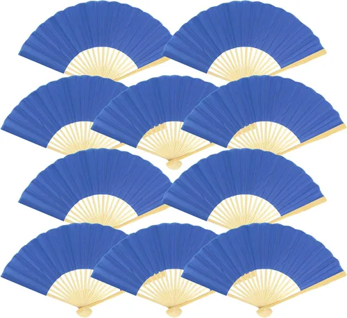 Vista 13 de Quasimoon PaperLanternStore.com Abanicos de mano de seda azul Arctic Spa de 9 pulgadas para bodas (paquete de 10)