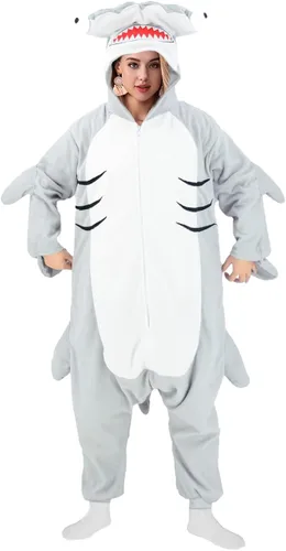 Vista 3 de LZBXBXDA Pijama de tiburón de martillo para adultos, disfraz de animal para Halloween, ropa para el hogar, para hombres y mujeres
