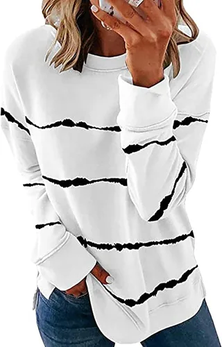 Vista 2 de Camiseta de Navidad para mujer, cuello redondo, de algodón, casual, de moda, casual, de manga larga