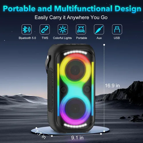Vista 2 de Altavoz Bluetooth de 160 W, inalámbrico, portátil, portátil, grande, potente, sonido de graves profundos, TWS, altavoces grandes para fiestas