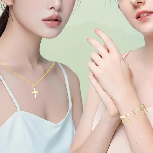 Vista 7 de Dijes de cruz para hacer joyas, chapado en oro real de 18 quilates, dijes de religión para pulseras, collares y aretes