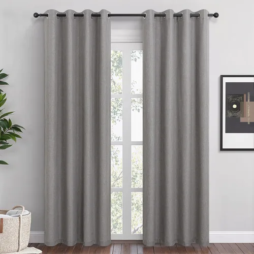 Vista 11 de Cortinas opacas cortas de lino pequeñas de 54 pulgadas de largo, juego de 2 paneles para dormitorio, sala de estar, con ojales, 100% opacas de lino