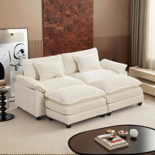 Vista 14 de Sofá Seccional, Sofá Modular Cloud con Otomana, Sofás Cama de Asiento Profundo con Almohadas Decorativas, Cómodo Sofá de Dos Plazas de Chenilla