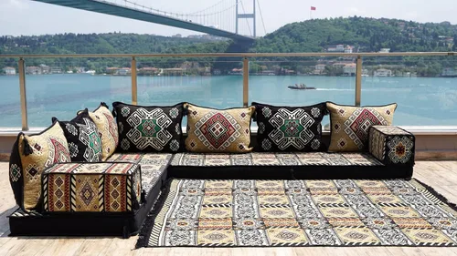 Vista 3 de arabicsofa Sofá de suelo en forma de L de 4 pulgadas de grosor, asiento, almohada de suelo, juego de sofá seccional, muebles de patio, majlis árabe