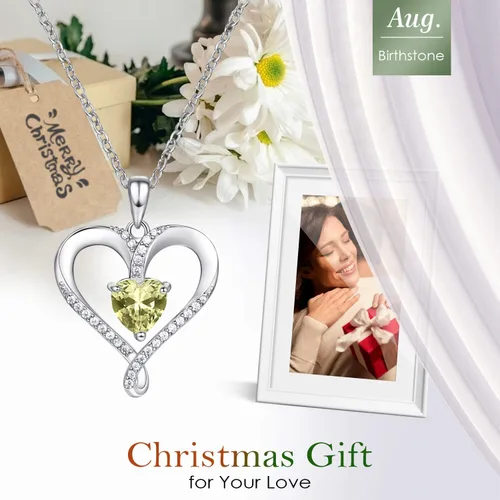 Vista 6 de AM ANNIS MUNN Birthstone Necklace for Women 18K White Gold Heart Necklace Filled 925 Sterling Silver Diamond Womens Jewelry for Women Wife