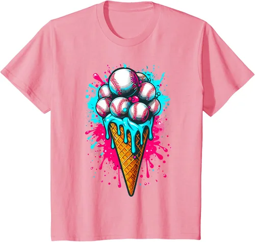 Vista 40 de Camiseta de béisbol de acuarela de helado de béisbol
