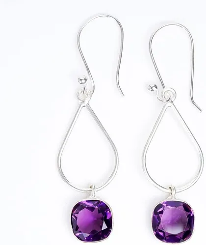 Vista 3 de Juego de joyas de plata de ley con piedras preciosas de amatista para mujeres y niñas. Impresionante juego de joyas collar con colgante y aretes