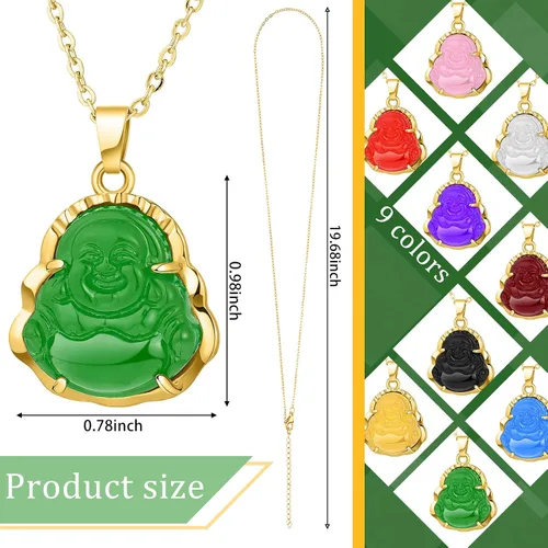 Vista 2 de Collar de Buda con dije de Buda sonriente para mujeres y hombres, azul, amarillo, blanco, rosa, verde, jade buhdda, cadena de amuleto de la suerte