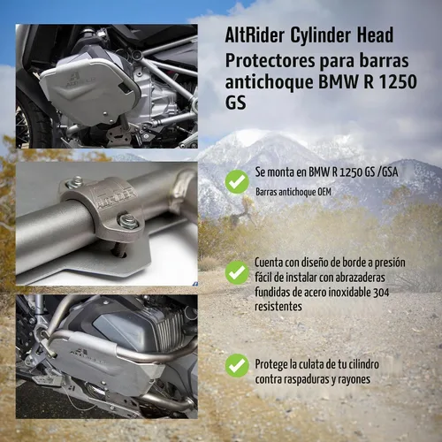 Vista 2 de AltRider Protectores de culata compatibles con barras de choque OEM BMW R 1250 GS/GSA, protección completa de la cubierta de válvula, diseño