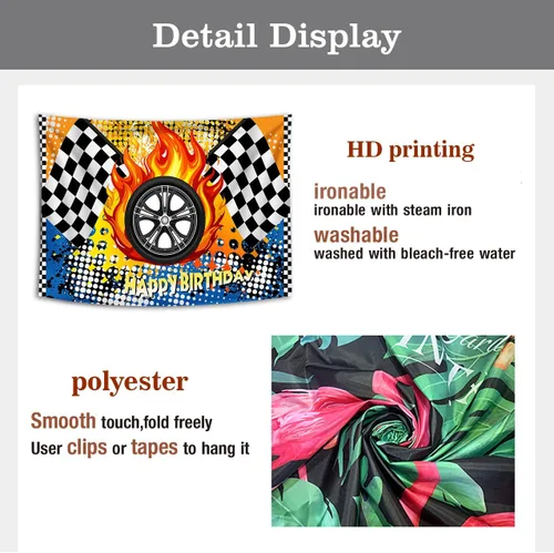 Vista 5 de Telón de fondo de fotos de ruedas de carreras de 5 x 3 pies para decoración de fiestas de cumpleaños infantiles con temática de carreras, carteles