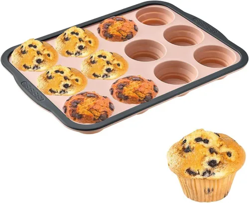 Vista 9 de Moldes de silicona para muffins para hornear con marco de metal, molde de silicona para muffins de 6 cavidades, molde antiadherente para cupcakes