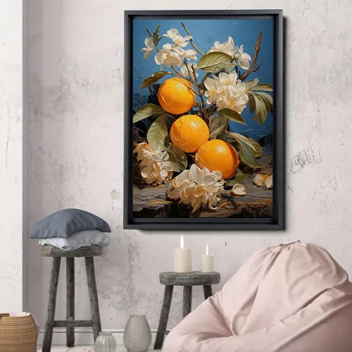 Vista 2 de Harvest print Textured Wall Art Square Canvas Art Vibrant Orange Fruit print Living Room Wall Decor Nature Inspired Wall Decor