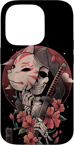 Vista 17 de iPhone 16 Death Messenger Japanese Aesthetics Grim Reaper Kitsune Mask Case