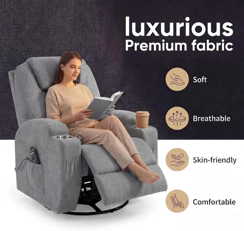 Vista 7 de JUMMICO Pequeño sillón reclinable giratorio con masaje