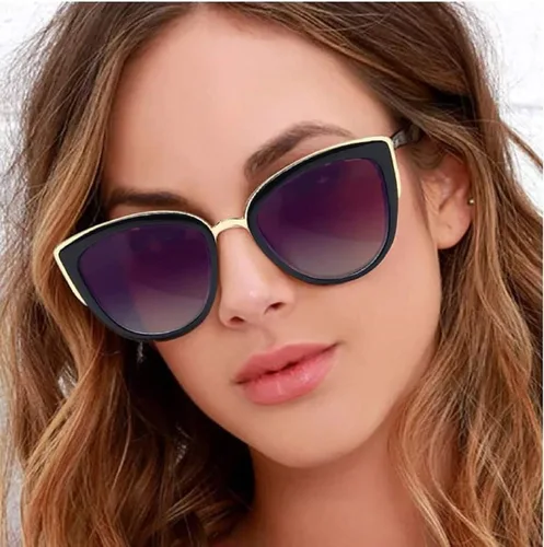 Vista 3 de Euxor EUXOR Gafas de sol de ojo de gato para mujer gafas moradas de diseño con borde dorado protección UV con bolsa de transporte moda elegante