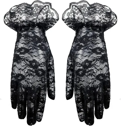 Vista 3 de Gargantilla gótica de Halloween de encaje punk Lolita, collar de gota colgante, pulsera de cuentas, guante de borla para mujeres, niñas
