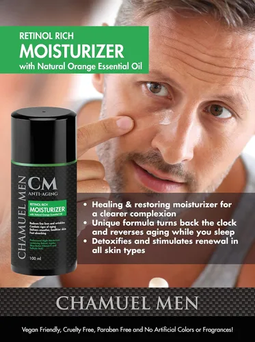 Vista 4 de CHAMUEL MEN Crema facial diaria para hombres con 2.5% de retinol hidratante antienvejecimiento para líneas finas, manchas oscuras y arrugas, loción