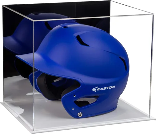 Vista 175 de Better Display Cases Vitrina acrílica para casco de bateo de béisbol con espejo, elevadores rosados, montaje en pared y base de espejo (V22/A012)