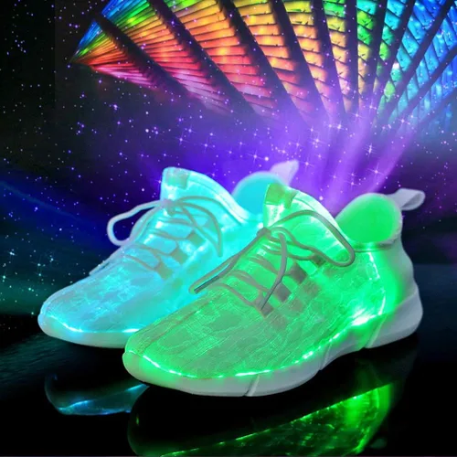 Vista 2 de Hot Dingding Zapatos con luz LED para niñas y niños, zapatos de fibra óptica para niños, zapatillas de deporte LED con carga USB luminosas