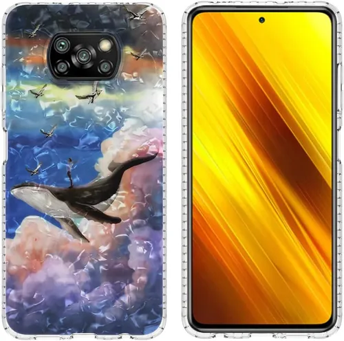 Vista 10 de Funda de silicona a prueba de golpes para Xiaomi Poco X3/X3 Pro/X3 NFC, bolsa de aire de doble capa anticaída de mármol mariposa patrón de dibujos