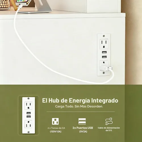 Vista 6 de Escritorio de tocador con espejo y luces, mesa de maquillaje de 43.31 pulgadas con 4 cajones, escritorio extra plegable con 3 estantes abiertos