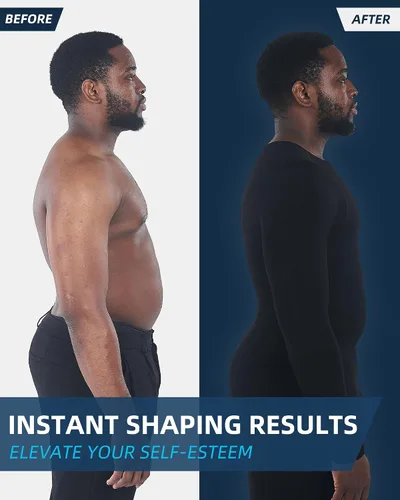 Vista 2 de KOCLES Camisas de compresión de ginecomastia para hombre, manga larga, adelgazante, moldeador de cuerpo, faja moldeadora de control de abdomen