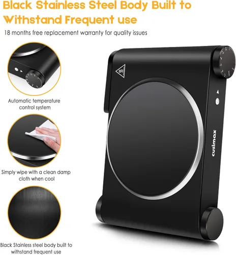 Vista 5 de CUSIMAX estufa eléctrica portátil, 1200 W, infrarroja, una hornilla, se calienta en segundos, 7 pulgadas de vidrio cerámico, para dormitorio