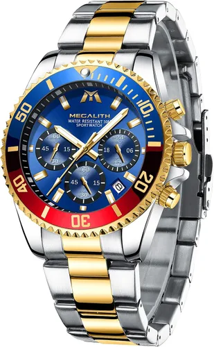 Vista 11 de MEGALITH Relojes para hombre, de acero inoxidable, resistente al agua, analógico, de cuarzo, moderno, de negocios, cronógrafo, con fecha automática