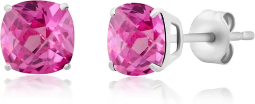 Vista 14 de 925 Sterling Silver Cushion Cut Gemstone Stud Earrings for Women 6MM Hypoallergenic Birthstone Stud Earrings Anti Tarnish Silver Earring Studs