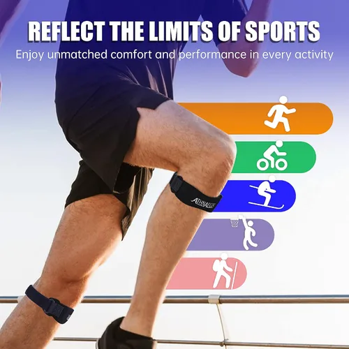 Vista 7 de Correa de cuero para aliviar el dolor de rodilla y estabilizador de rótula, soporte de silicona líquida para senderismo, fútbol, baloncesto, correr