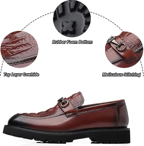 Vista 4 de Oxford de negocios con estampado de cuero para hombre,Zapatos de oficina formales informales inteligentes,Zapatos de traje de boda sin cordones