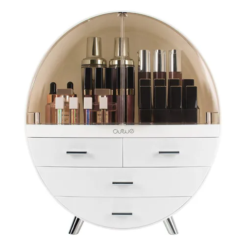 Vista 9 de Elegante caja organizadora de maquillaje a prueba de polvo, organizador de cosméticos mediano impermeable con cajones para cuidado de la piel