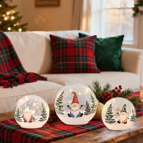 Vista 3 de Decoraciones de Navidad para interiores, 3 piezas de gnomos iluminados, globos de nieve de Navidad, decoración del hogar, decoraciones de mesa