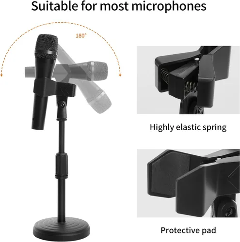 Vista 2 de Soporte de micrófono de escritorio, soporte de micrófono de mesa ajustable mejorado con clip de micrófono compatible con micrófono de diámetro