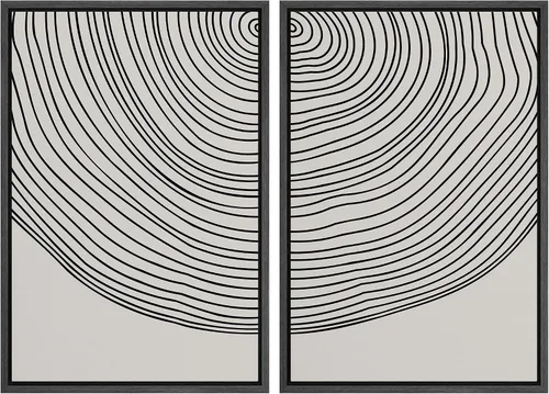 Vista 114 de SIGNWIN Lienzo enmarcado para pared, juego de arte con anillos de árbol de bosque grunge en blanco y negro, ilustraciones de naturaleza silvestre