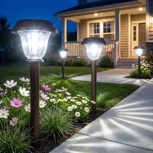 Vista 7 de DERAYSION Solar Lights Outdoor, 6 Pack Brushed Stainless Steel Glass Solar Pathway Lights, Auto On/Off Long-Lasting Outdoor Solar Lights for Garden