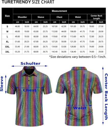 Vista 6 de TURETRENDY Camisa de discoteca de los años 70 para hombre, con lentejuelas brillantes, manga corta, para fiesta, polo hipster, discoteca, baile