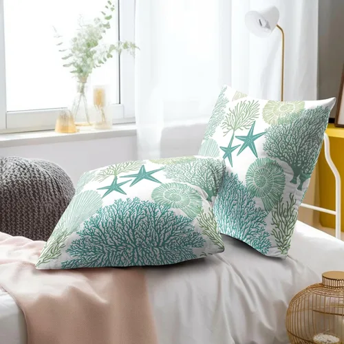 Vista 6 de Fundas de cojín decorativas con temática de verano náutica costera de 12 x 12 pulgadas, juego de 2 fundas de cojín de color aguamarina azul verdoso