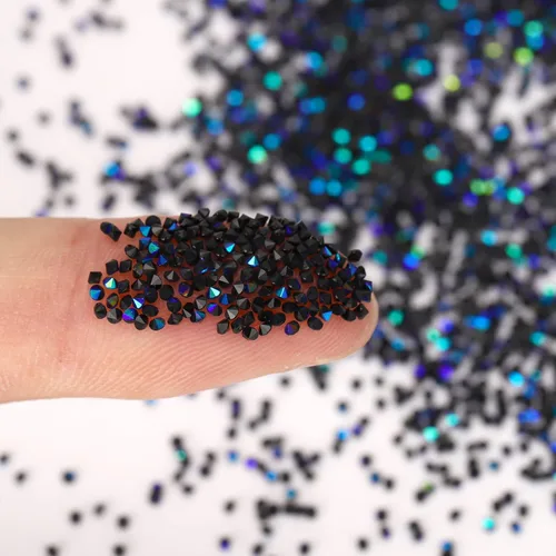 Vista 3 de HUETFAT 8800 piezas de diamantes de imitación negros AB Pixie para uñas, microgemas de 0.047 pulgadas con purpurina para uñas, mini diamantes