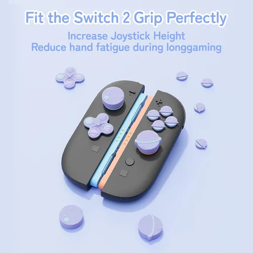 Vista 3 de GeekShare Cross D-Pad Button Caps Thumb Grip Caps Set Compatible with Switch 2, ABXY Key Buttons Sticker Cover Caps for Switch 2 - Purple Planet