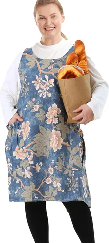 Vista 10 de Delantales grandes de talla grande para mujer con bolsillos de algodón y lino para hornear cocina