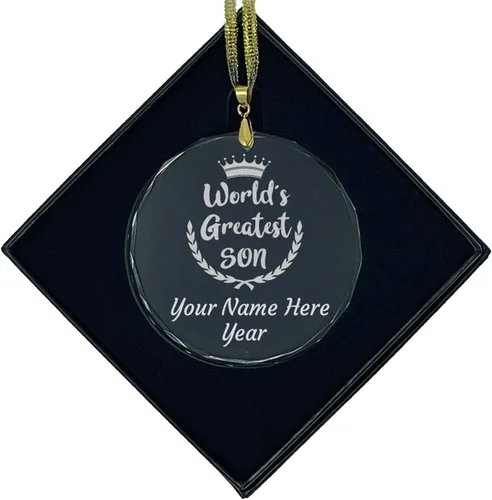 Vista 8 de LaserGram Personalized Glass Christmas Ornament, World's Greatest Son, Custom Laser Engraved Gift Idea (Diamond Shape)