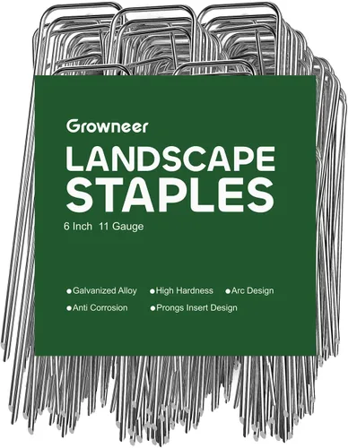 Vista 10 de GROWNEER Paquete de 50 Grapas para Paisajismo de 4 Pulgadas de Servicio Pesado Calibre 11 Acero Galvanizado Estacas de Jardín Grapas Clavijas