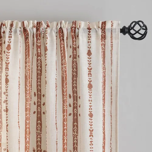Vista 15 de Juego de 2 paneles de cortinas de lino bohemio, cortinas de semi privacidad para sala de estar, cortinas rústicas de campo de 54 pulgadas de largo