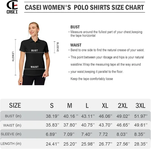 Vista 6 de Casei Camisas polo para mujer, camisas de golf, secado rápido, absorben la humedad, polo blanco y negro