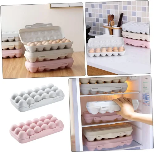 Vista 2 de SOLUSTRE Contenedor de huevos de 2 piezas, contenedor de 18 huevos, bandeja apilable de PP para huevos con tapa, bandeja de almacenamiento